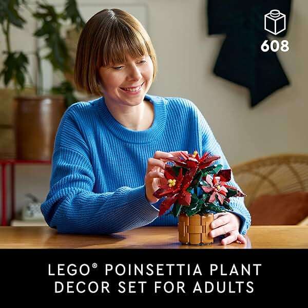 LEGO Icons Poinsettia Building Sets for Adults - Artificial Flowers for Decoration - Festive Holiday Flowers for Table Centerpiece - 10370 - Image 2