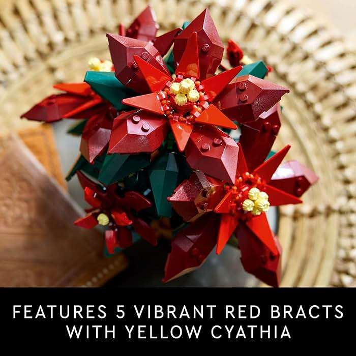 LEGO Icons Poinsettia Building Sets for Adults - Artificial Flowers for Decoration - Festive Holiday Flowers for Table Centerpiece - 10370 - Image 3