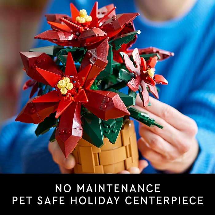 LEGO Icons Poinsettia Building Sets for Adults - Artificial Flowers for Decoration - Festive Holiday Flowers for Table Centerpiece - 10370 - Image 7