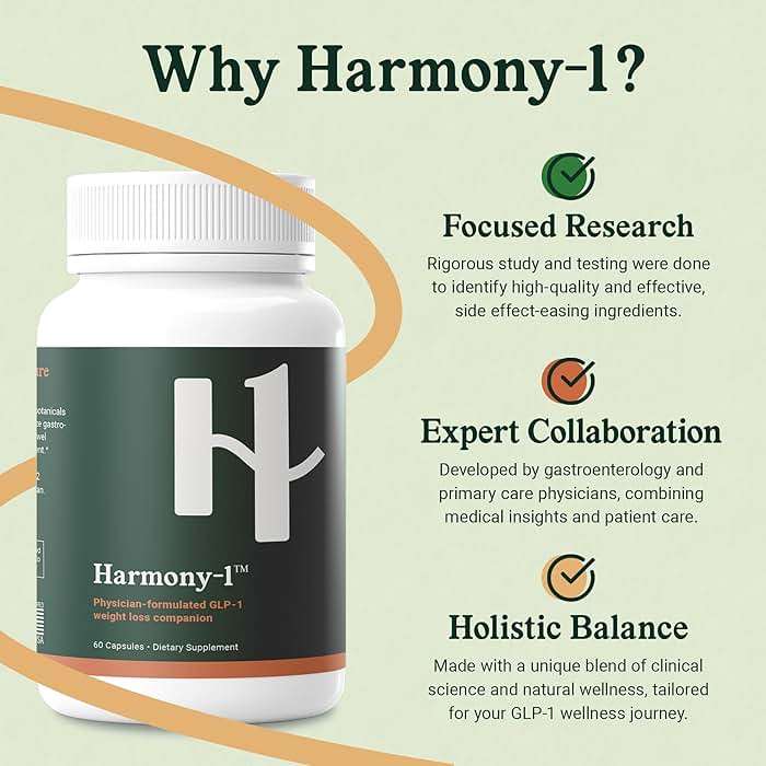 Harmony-1 Physician Formulated GLP-1 Digestive Support — Bloating, Nausea & Gut Discomfort Relief — Digestive Enzymes + Probiotics — GLP-1 Companion Supplement — 60 Capsules - Image 4