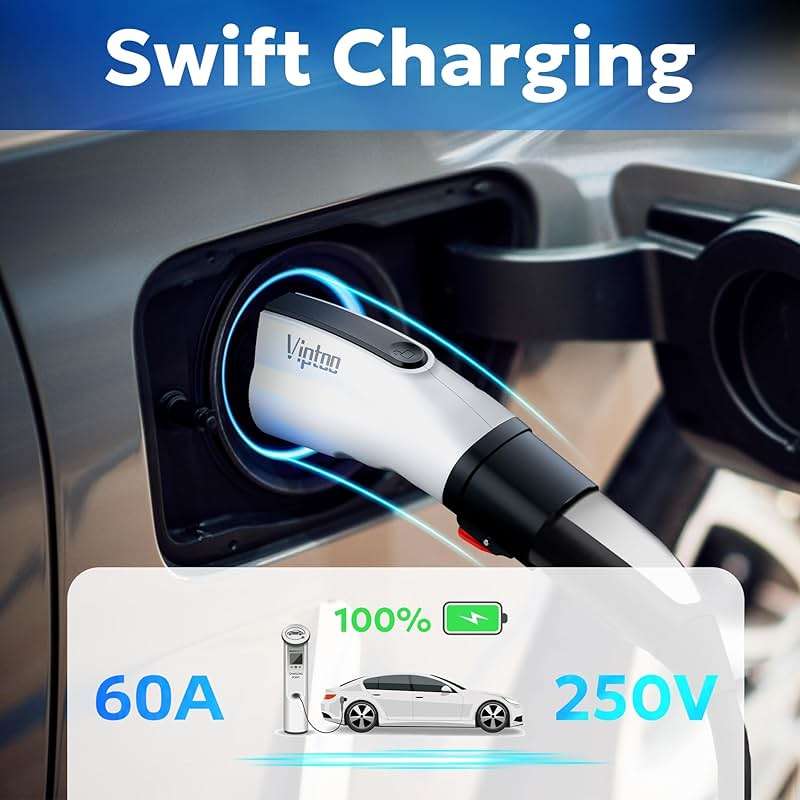 VIPTOO Tesla to J1772 Adapter 60A 250V AC — NACS EV Charging Connector for Tesla Wall/Destination/Mobile Charger, Fast & Safe Charging (White) - Image 5