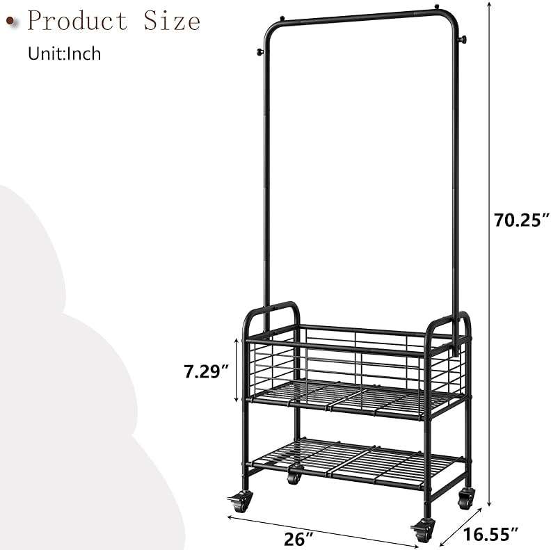 SUOERNUO Laundry Cart with Hanging Rack Rolling Laundry Hamper Sorter with Wheels Shelf,Black - Image 3