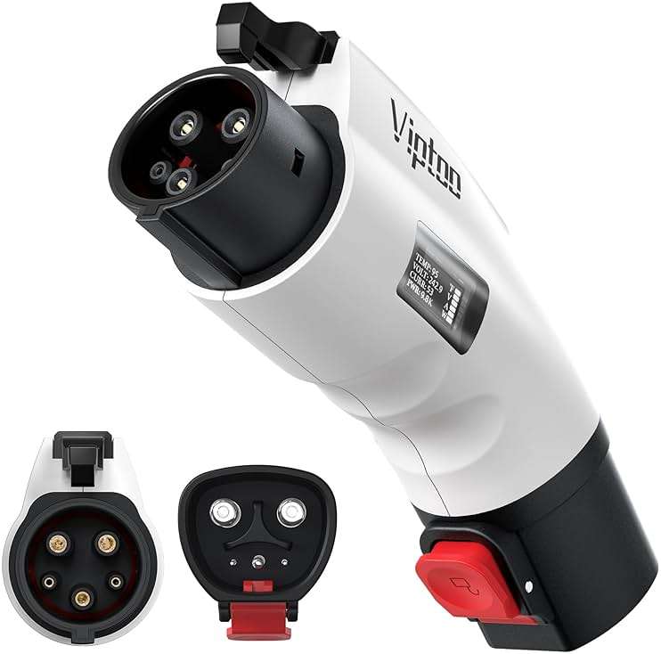VIPTOO Tesla to J1772 Adapter 60A 250V AC — NACS EV Charging Connector with Digital Display for Tesla Wall/Destination/Mobile Charger, Fast & Safe Charging (White) - Image 1