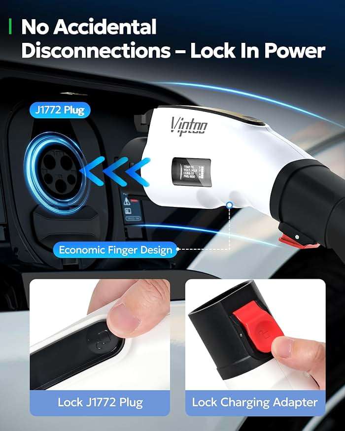 VIPTOO Tesla to J1772 Adapter 60A 250V AC — NACS EV Charging Connector with Digital Display for Tesla Wall/Destination/Mobile Charger, Fast & Safe Charging (White) - Image 6
