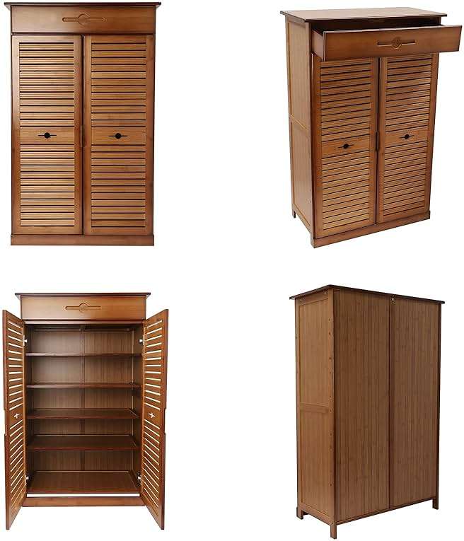 WUSILILU 5 Tier Shoe Cabinet with Drawer, Bamboo Shoe Cabinet Organizer with Door, Retro Entryway Shoe Storage Cabinet for Closet, Living Room, Bedroom, Hallway, Doorway - Image 6