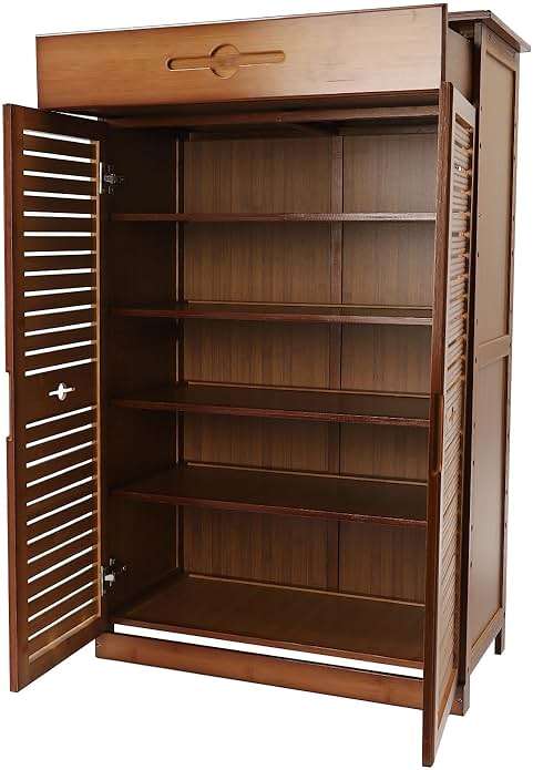 WUSILILU 5 Tier Shoe Cabinet with Drawer, Bamboo Shoe Cabinet Organizer with Door, Retro Entryway Shoe Storage Cabinet for Closet, Living Room, Bedroom, Hallway, Doorway - Image 8