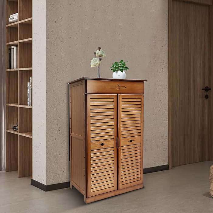 WUSILILU 5 Tier Shoe Cabinet with Drawer, Bamboo Shoe Cabinet Organizer with Door, Retro Entryway Shoe Storage Cabinet for Closet, Living Room, Bedroom, Hallway, Doorway - Image 9