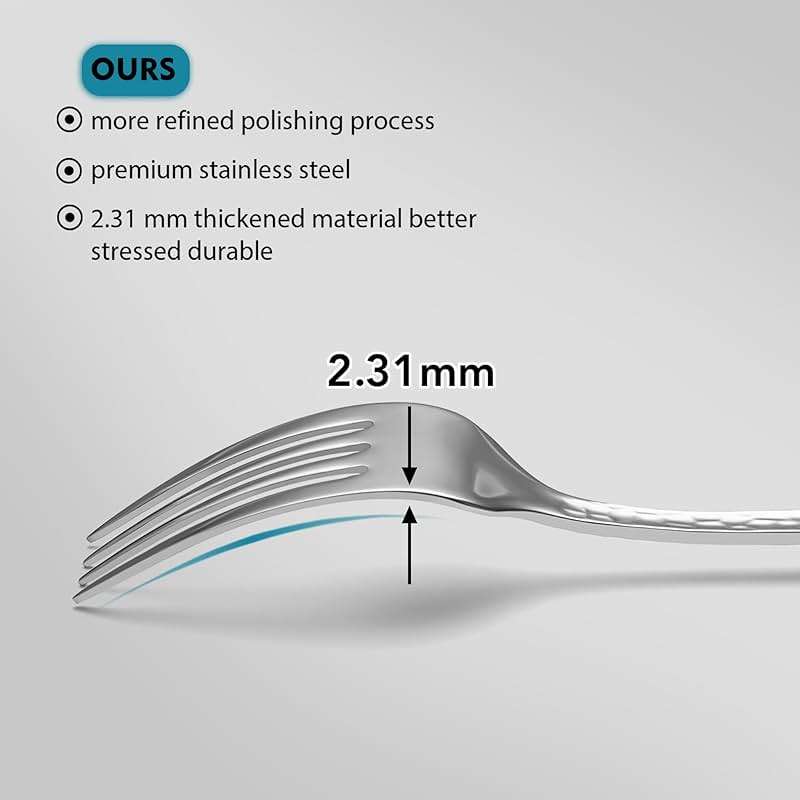 Hammered Silverware Set, EIUBUIE 40-Piece Stainless Steel Flatware Set for 8, Mirror Finish Tableware Kitchen Cutlery Sets, Durable Home Eating Utensils Sets Includes Fork Spoon Knife, Dishwasher Safe - Image 6