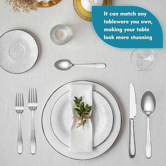 Hammered Silverware Set, EIUBUIE 40-Piece Stainless Steel Flatware Set for 8, Mirror Finish Tableware Kitchen Cutlery Sets, Durable Home Eating Utensils Sets Includes Fork Spoon Knife, Dishwasher Safe - Image 7
