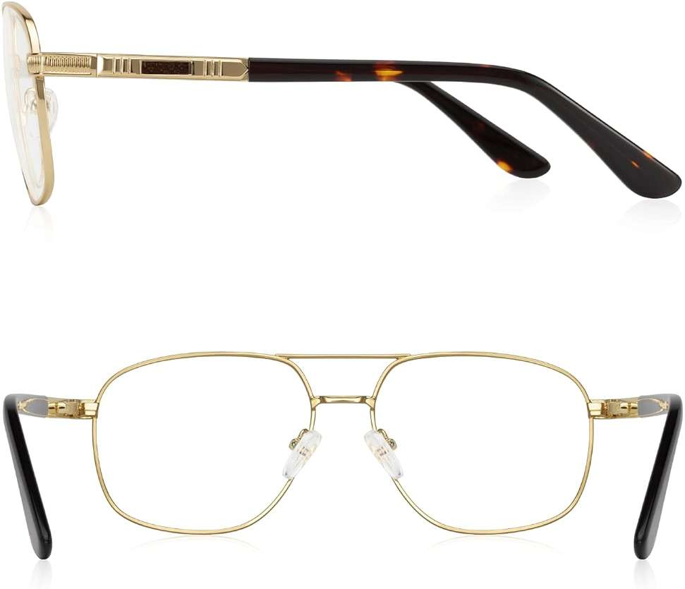 RB.Pilot Reading Glasses for Men Square Double Bridge Light Blocking Computer Readers Spring Hinge Metal Frame Acetate Legs - Image 3