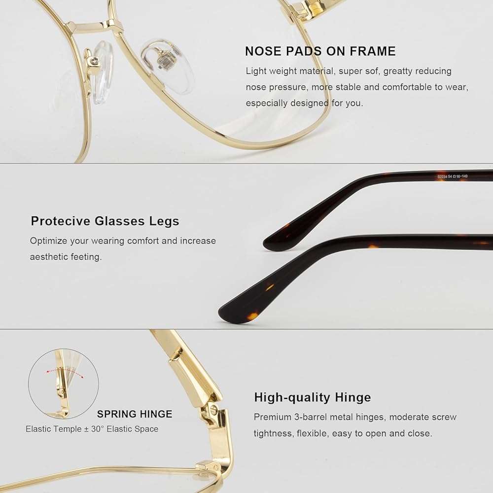 RB.Pilot Reading Glasses for Men Square Double Bridge Light Blocking Computer Readers Spring Hinge Metal Frame Acetate Legs - Image 5