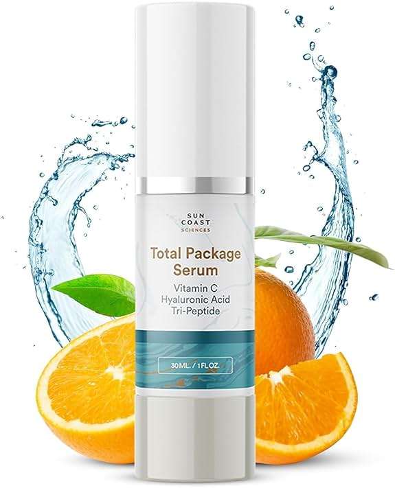 Sun Coast Sciences - Total Package Serum - Vitamin C Serum with Hyaluronic Acid & Peptides for Face - Hydrating Anti Aging Face Serum for Smoother, Firmer Looking Skin - 1 Fl Oz (Pack of 1) - Image 1