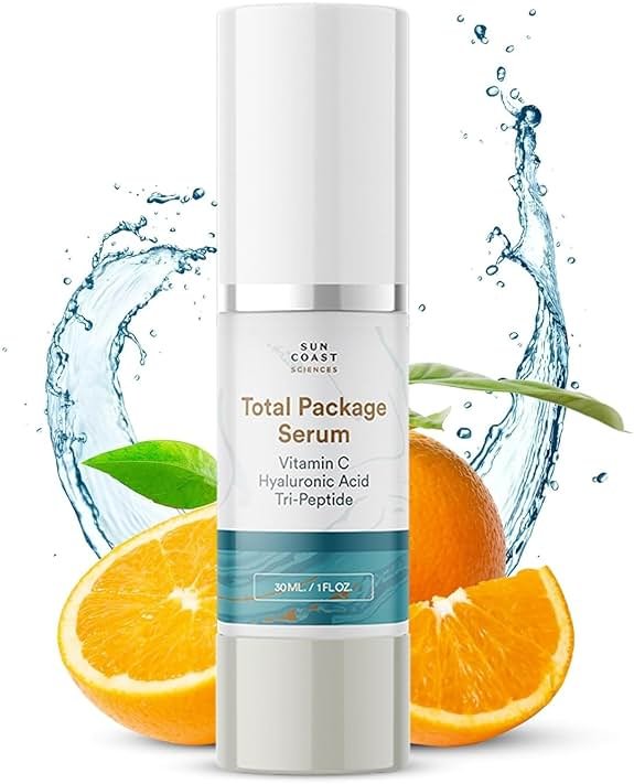 Sun Coast Sciences - Total Package Serum - Vitamin C Serum with Hyaluronic Acid & Peptides for Face - Hydrating Anti Aging Face Serum for Smoother, Firmer Looking Skin - 1 Fl Oz (Pack of 1) - Product Image