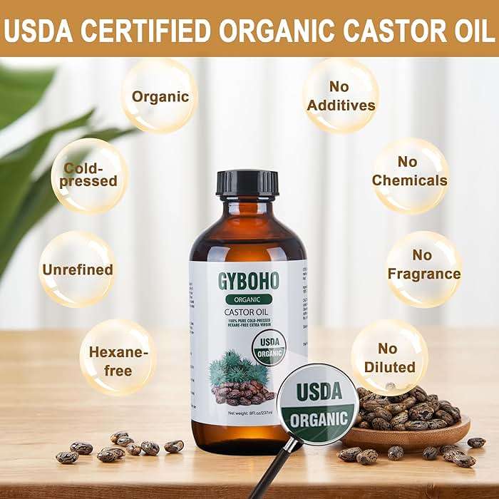 8oz Castor Oil Organic and 4pcs Reusable Castor Oil Pack Wrap Organic Cotton,for Stomach-Neck-Abdomen -Knee-Arm-Liver Detox,with Eyebrow and Eyelash Care Tool Set - Image 2