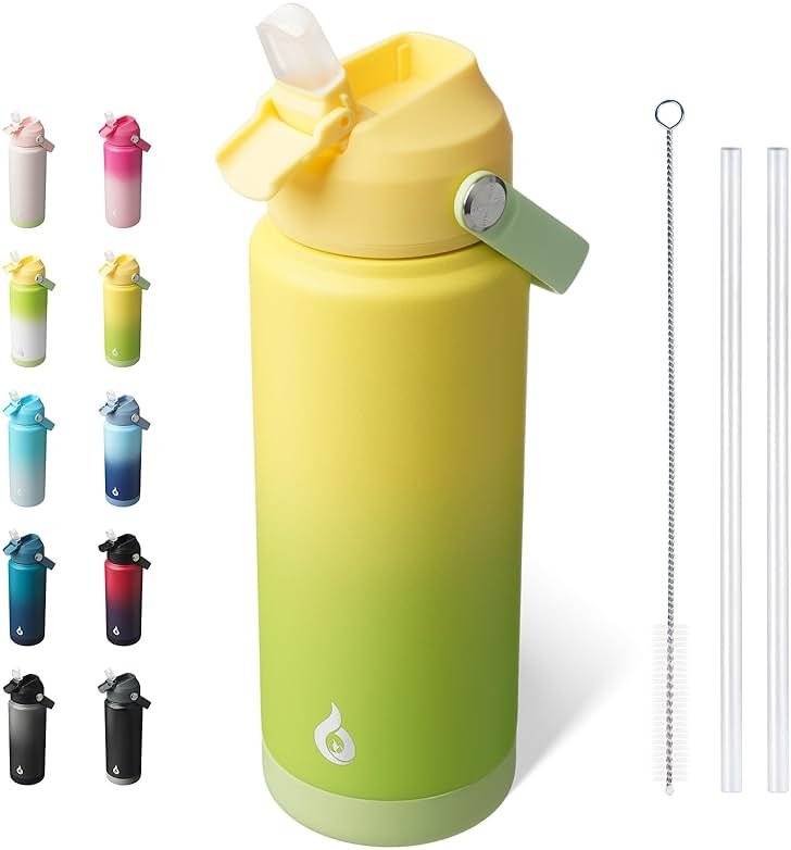 BJPKPK Water Bottle with Straw Lid, 24oz Vacuum Insulated Water Bottles, Metal Stainless Steel Thermo for Sports, Travel, BPA Free Leak Proof Thermo, Cups, Flasks, Tumblers,Fresh Green - Product Image