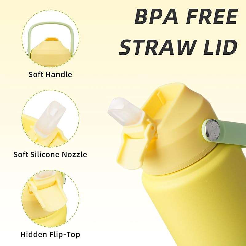 BJPKPK Water Bottle with Straw Lid, 24oz Vacuum Insulated Water Bottles, Metal Stainless Steel Thermo for Sports, Travel, BPA Free Leak Proof Thermo, Cups, Flasks, Tumblers,Fresh Green - Image 4