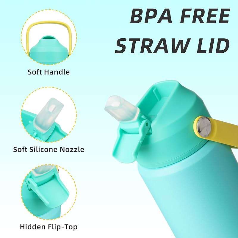 BJPKPK Insulated Water Bottle with Straw Lid, 18oz Thermo Water Bottles, Flex Handle & Non-slip Boot, BPA Free Leak Proof Stainless Steel Metal Thermo, Tumblers, Cups,Twilight Blue - Image 4