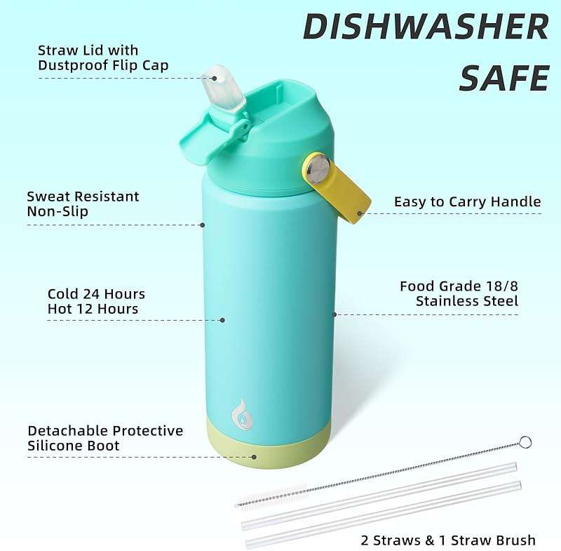 BJPKPK Insulated Water Bottle with Straw Lid, 18oz Thermo Water Bottles, Flex Handle & Non-slip Boot, BPA Free Leak Proof Stainless Steel Metal Thermo, Tumblers, Cups,Twilight Blue - Image 5