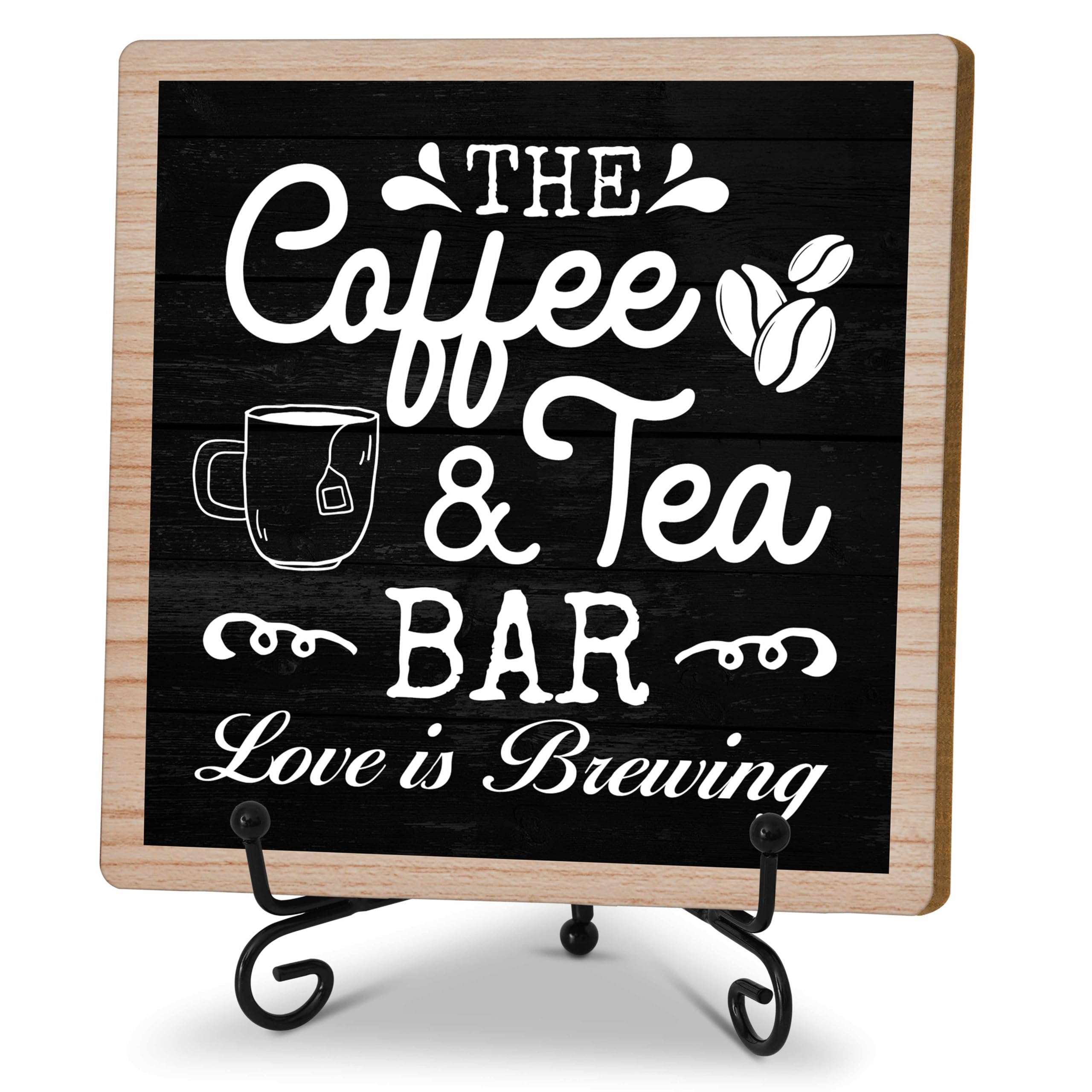 Coffee & Tea Bar Decor Signs & Table Decor, Tea Station Accessories, Themed Gifts - Wooden Desk Decor (H26) - Image 1