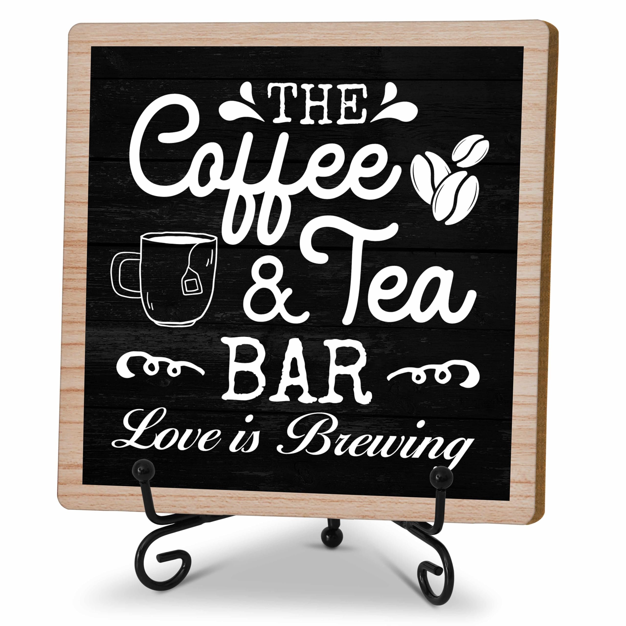 Coffee & Tea Bar Decor Signs & Table Decor, Tea Station Accessories, Themed Gifts - Wooden Desk Decor (H26) - Product Image