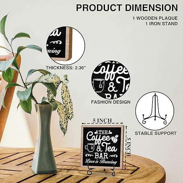 Coffee & Tea Bar Decor Signs & Table Decor, Tea Station Accessories, Themed Gifts - Wooden Desk Decor (H26) - Image 2