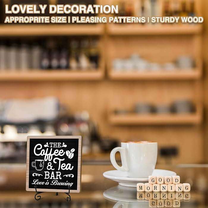 Coffee & Tea Bar Decor Signs & Table Decor, Tea Station Accessories, Themed Gifts - Wooden Desk Decor (H26) - Image 5