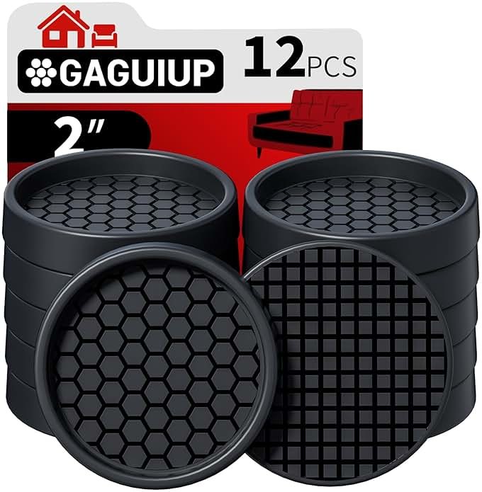 Non Slip Furniture Pads - 2" Anti Skid Caster Cups, 12PCS Round Furniture Coasters for Hardwood Floors, Anti Slide Furniture Cup Bed Couch Floor Protectors,Furniture Stoppers to Prevent Sliding(Black) - Product Image