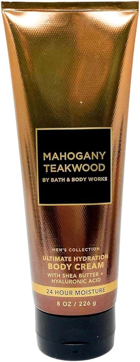 Bath & Body Works Men’s Body Cream, Mahogany Teakwood Scent, Ultimate Hydration Moisturizer with Shea Butter & Hyaluronic Acid for Dry Skin, Warm Woodsy & Masculine Scent, 8 oz - 1 Pack - Image 1