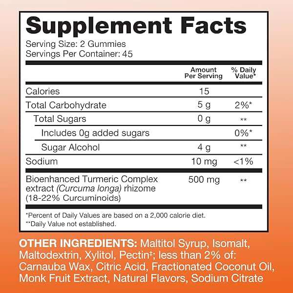 Qunol Zero Sugar Turmeric Gummies, Gummy with 500mg Turmeric Curcumin, Joint Support Supplement, Ultra High Absorption Turmeric Curcumin, Vegetarian, Gluten Free, 90 Count - Image 3