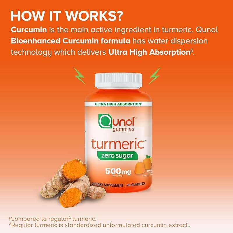 Qunol Zero Sugar Turmeric Gummies, Gummy with 500mg Turmeric Curcumin, Joint Support Supplement, Ultra High Absorption Turmeric Curcumin, Vegetarian, Gluten Free, 90 Count - Image 5