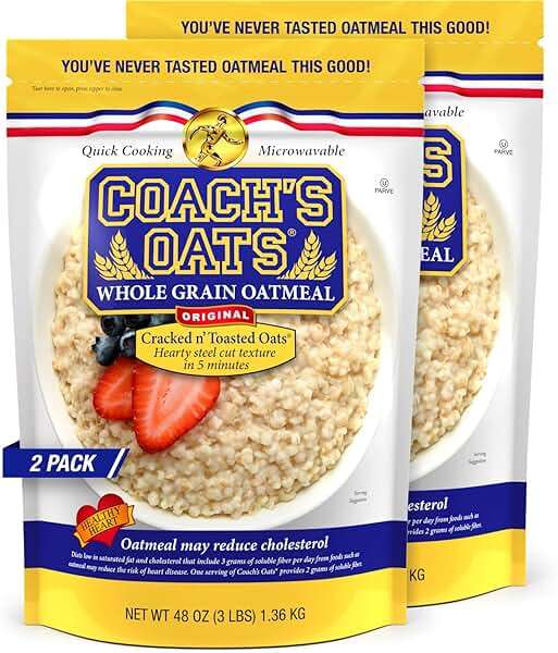 COACH'S OATS Whole Grain Oatmeal (48 oz) Pack of 2 | Cracked n’ Toasted | Quick-Cooking, Steel Cut Texture | Heart-Healthy, Delicious Breakfast | Microwavable, Stovetop, Overnight Oatmeal - Image 1