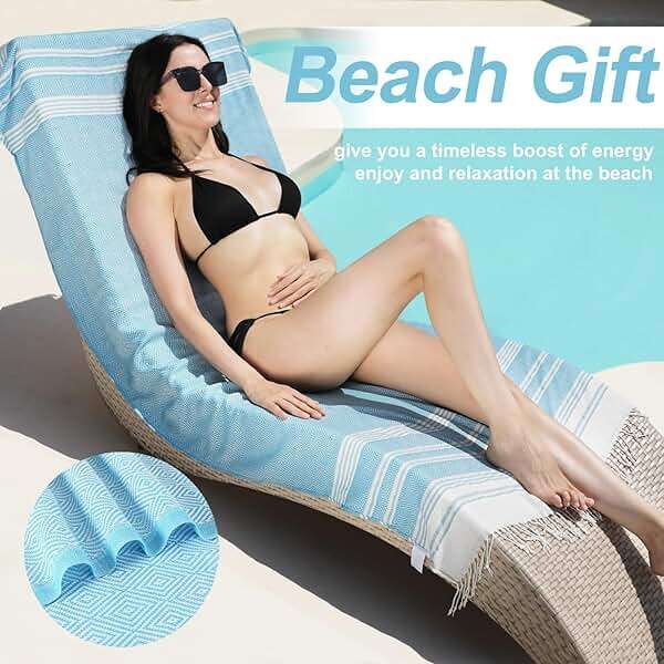 Genovega Oversized Turkish Beach Towels 74"x38" Thin Quick Dry Sand Free Pool Swim Bathing Towel Extra Large Blanket Adult Travel Essentials Cruise Accessories Must Haves Summer Light Blue Stuff - Image 2