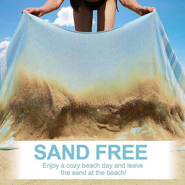 Genovega Oversized Turkish Beach Towels 74"x38" Thin Quick Dry Sand Free Pool Swim Bathing Towel Extra Large Blanket Adult Travel Essentials Cruise Accessories Must Haves Summer Light Blue Stuff - Image 3