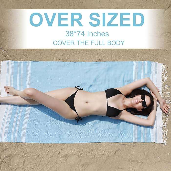 Genovega Oversized Turkish Beach Towels 74"x38" Thin Quick Dry Sand Free Pool Swim Bathing Towel Extra Large Blanket Adult Travel Essentials Cruise Accessories Must Haves Summer Light Blue Stuff - Image 4