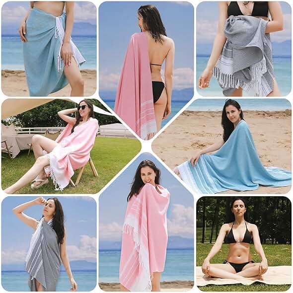 Genovega Oversized Turkish Beach Towels 74"x38" Thin Quick Dry Sand Free Pool Swim Bathing Towel Extra Large Blanket Adult Travel Essentials Cruise Accessories Must Haves Summer Light Blue Stuff - Image 7