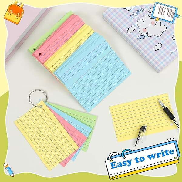 YAGUAO Colored Index Cards 3x5 Inch Heavyweight Flash Cards with Ring Lined Flashcards Note Cards for Studying School Supplies College, 200 Count - Image 3