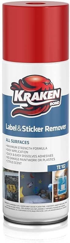 KRAKEN BOND Label & Sticker Remover Spray - (12x5oz) Quick-Dissolve Adhesive Remover Spray with Citrus Scent, Removes Tar, Tape & Bumper Stickers on Multiple Surfaces, No Damage to Paint, 12 Pack - Product Image