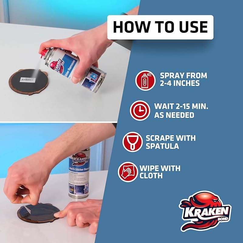 KRAKEN BOND Label & Sticker Remover Spray - (12x5oz) Quick-Dissolve Adhesive Remover Spray with Citrus Scent, Removes Tar, Tape & Bumper Stickers on Multiple Surfaces, No Damage to Paint, 12 Pack - Image 2