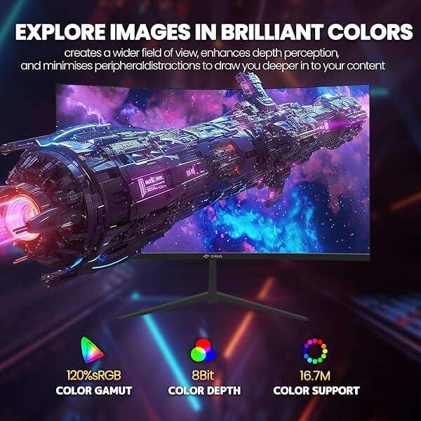 CRUA 32Inch Curved Gaming Monitor, FHD(1920 * 1080P) VA Screen 165Hz/200Hz, 1800R VA Screen, 120% sRGB, Computer Monitor that Support AMD Freesync, HDMI, DP, Wall Mountable Installs-Black - Image 4