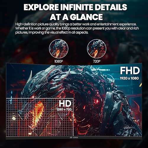CRUA 32Inch Curved Gaming Monitor, FHD(1920 * 1080P) VA Screen 165Hz/200Hz, 1800R VA Screen, 120% sRGB, Computer Monitor that Support AMD Freesync, HDMI, DP, Wall Mountable Installs-Black - Image 5