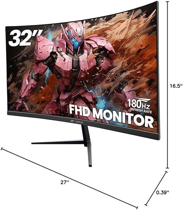 CRUA 32Inch Curved Gaming Monitor, FHD(1920 * 1080P) VA Screen 165Hz/200Hz, 1800R VA Screen, 120% sRGB, Computer Monitor that Support AMD Freesync, HDMI, DP, Wall Mountable Installs-Black - Image 8