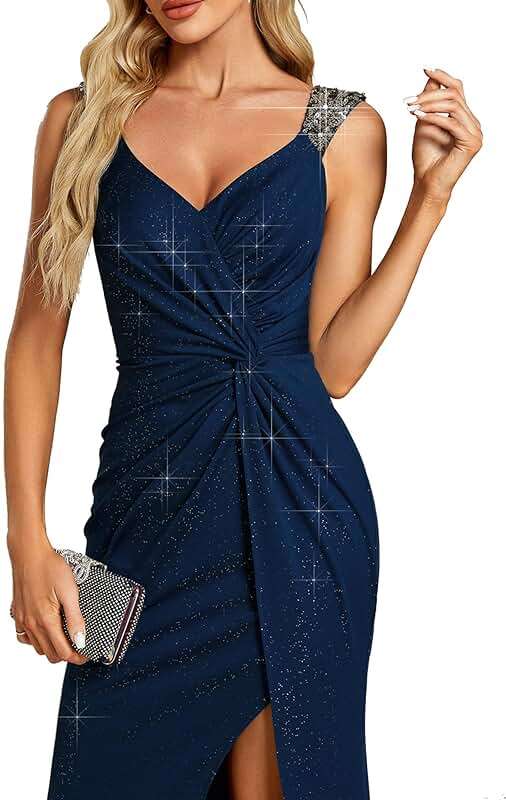 Ever-Pretty Women's Glitter Sleeveless V-Neck Summer Formal Wedding Guest Dresses Sexy High Split Bodycon Evening Gown 01888 - Image 2