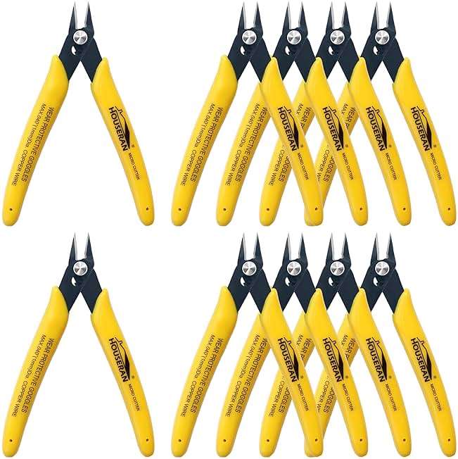 HOUSERAN Flush Cutters, 10 Pack, 5 Inch Micro Flush Cut Pliers with Spring, Side Cut Nippers, Mini Wire Cutters Model Nippers Flush Cutters for Jewelry Making, Plastic Models, Zip Ties, Electronics - Image 1
