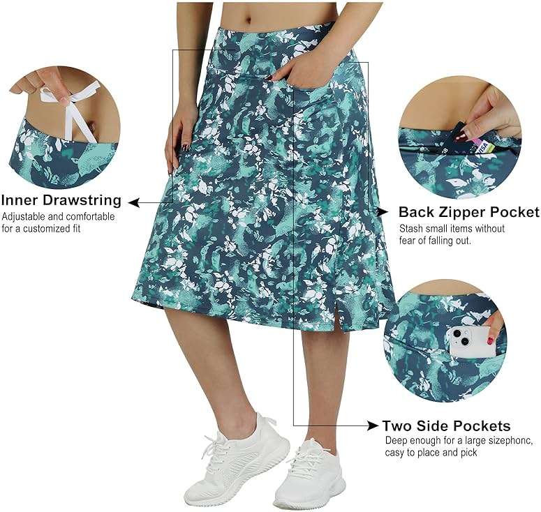 BELEROY Knee Length Skorts Skirts for Women with Pockets Midi Skirt with Built-in Shorts Golf Tennis Skirt for Casual - Image 5