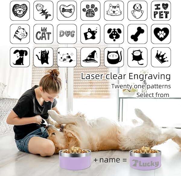 Personalized Dog Cat Bowl with Name Pattern,Laser Engraved Stainless Steel Pet Bowl Anti-Slip for Water Food,with 1 Non Customized Green Bowl (Purple, 25 oz) - Image 2