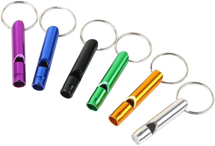 MIDELONG 6 pcs Emergency Whistle with Key Chain, Aluminum Extra Loud Safety Survival Whistle Keychain for Outdoor Sports Camping Hiking Boating Hunting, 6 Colors - Image 1