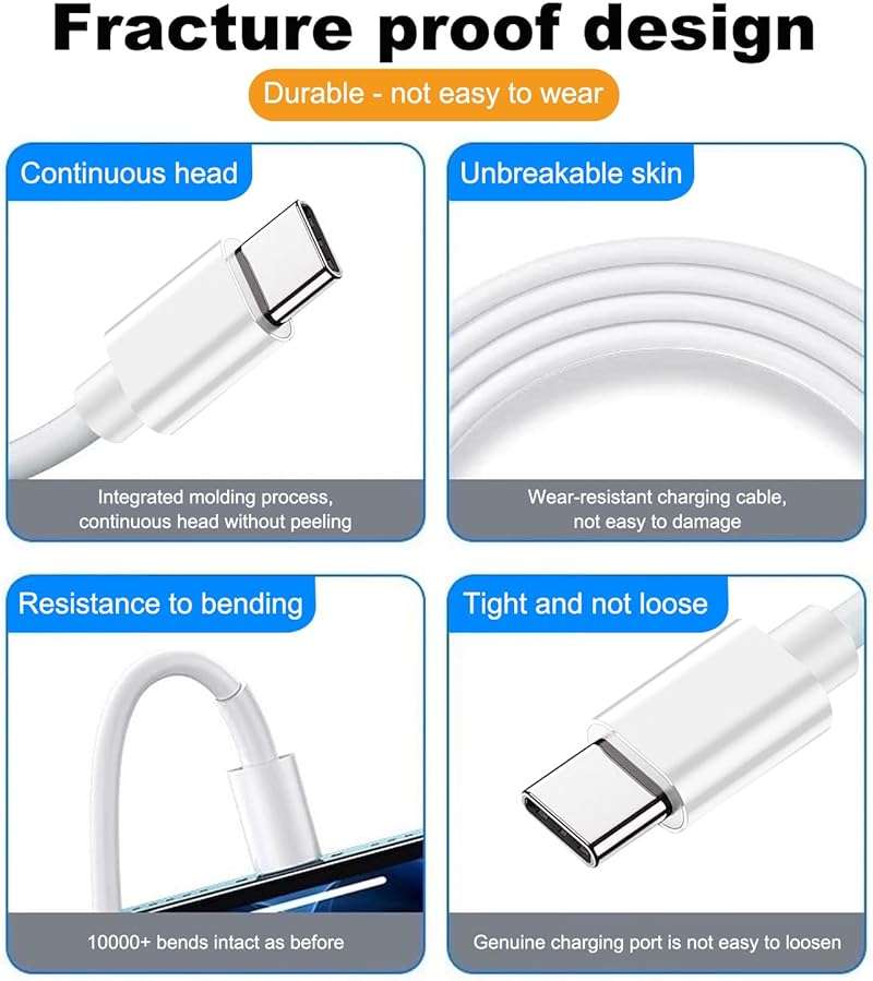 2 Pack Car Carplay Cable for iPhone 17 Air/15/16 16e 17e 15 Pro Max 15 Plus USB A to USB Type C Data Cord,iPad 10th Gen, Samsung Galaxy Tab A7 A8 A9 S10+ S9 S8 S7 Note 10 S10,LG Phone Charger Charging - Image 4