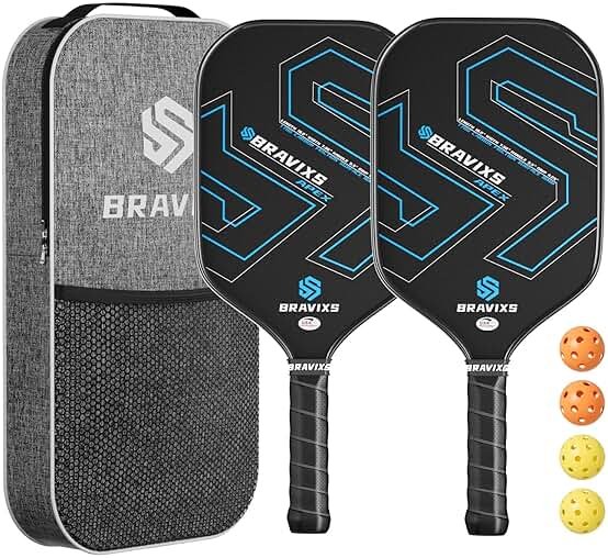 Bravixs Pickleball Paddles Set of 2 USAPA Approved T700 Raw Carbon Fiber Pickleball Paddle, Friction Surface Pickleball Rackets with 4 Balls 1 Pickleball Bag, Pickle Ball Paddle Set for Men and Women - Product Image