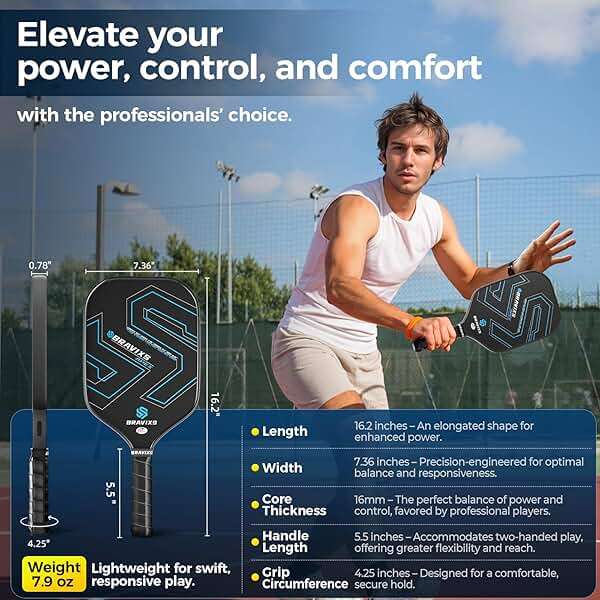 Bravixs Pickleball Paddles Set of 2 USAPA Approved T700 Raw Carbon Fiber Pickleball Paddle, Friction Surface Pickleball Rackets with 4 Balls 1 Pickleball Bag, Pickle Ball Paddle Set for Men and Women - Image 4