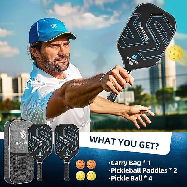 Bravixs Pickleball Paddles Set of 2 USAPA Approved T700 Raw Carbon Fiber Pickleball Paddle, Friction Surface Pickleball Rackets with 4 Balls 1 Pickleball Bag, Pickle Ball Paddle Set for Men and Women - Image 6